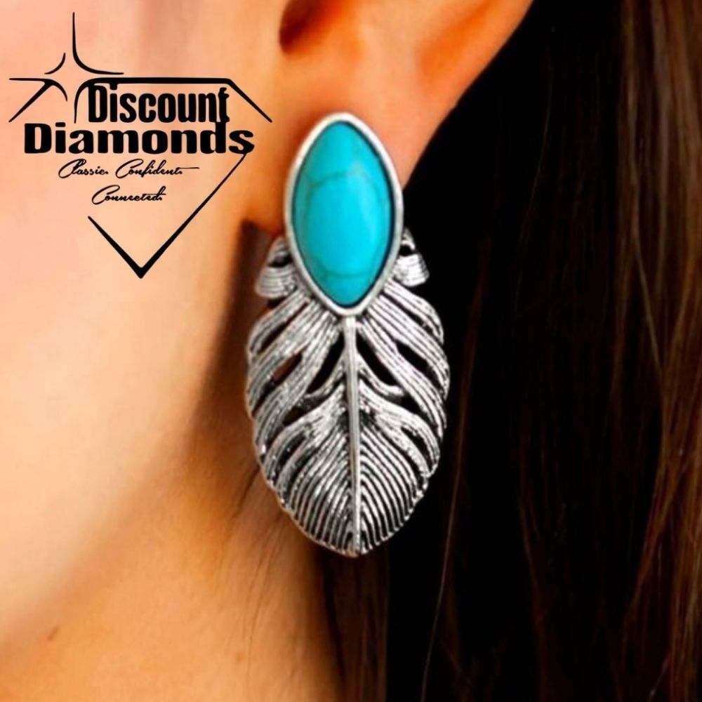 Turquoise on 925 Sterling Silver Stud Earrings Women's